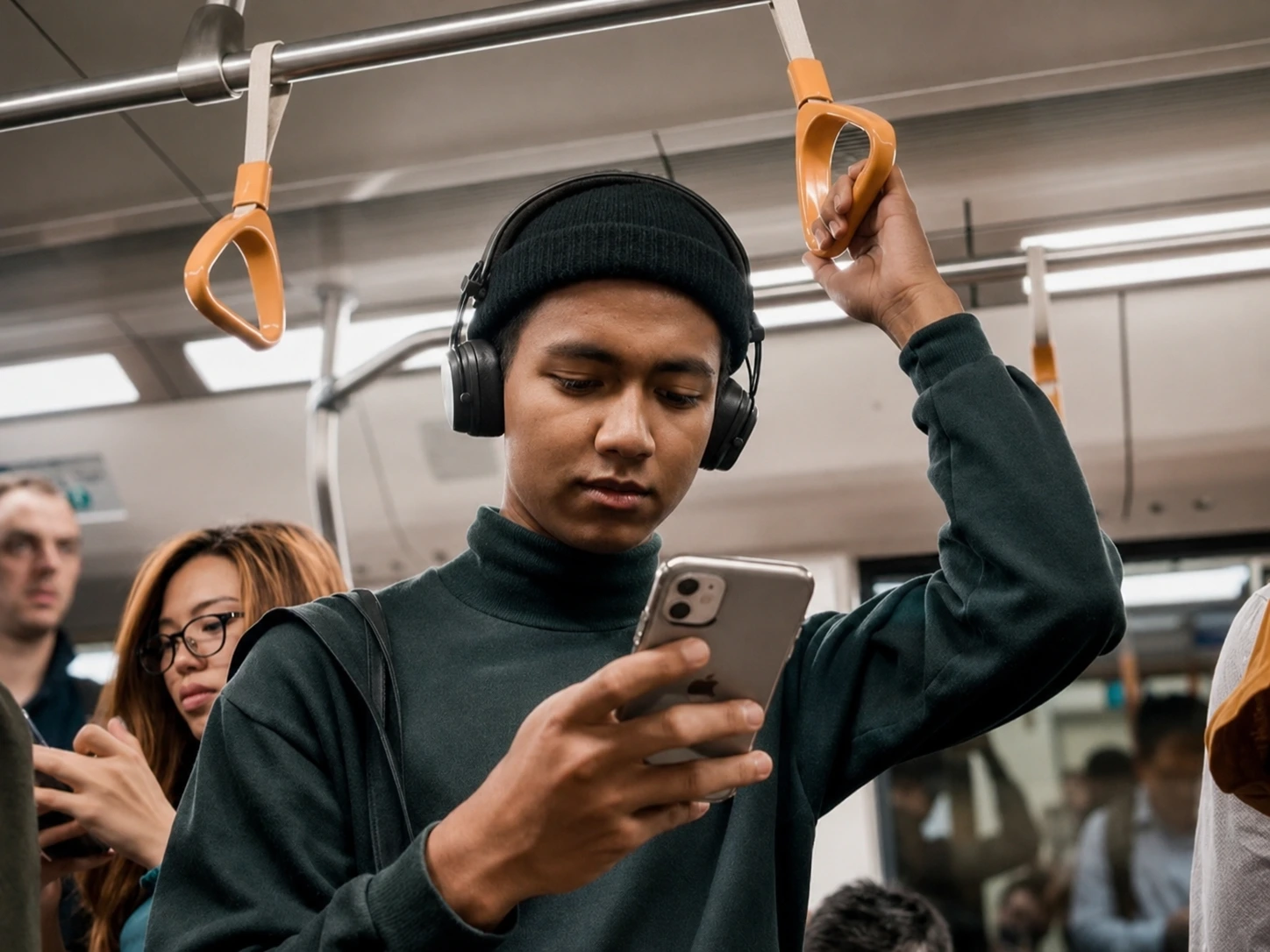 Creator using a phone in a workspace